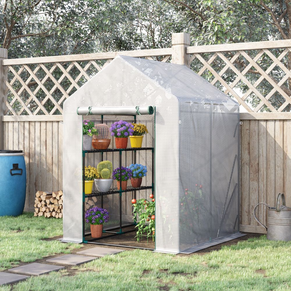 Greenhouse for Outdoor, Gardening 2 Tier Shelf, PE Cover, 143x143x195cm, Green - SGP Garden Ltd