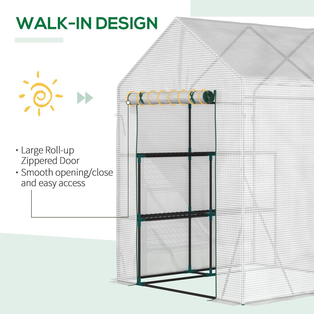 Greenhouse for Outdoor, Gardening 2 Tier Shelf, PE Cover, 143x143x195cm, Green - SGP Garden Ltd