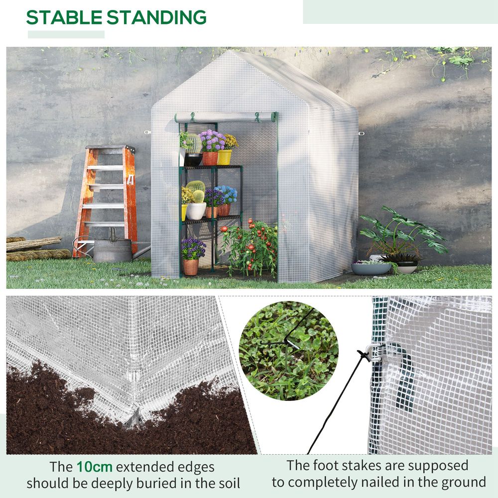 Greenhouse for Outdoor, Gardening 2 Tier Shelf, PE Cover, 143x143x195cm, Green - SGP Garden Ltd