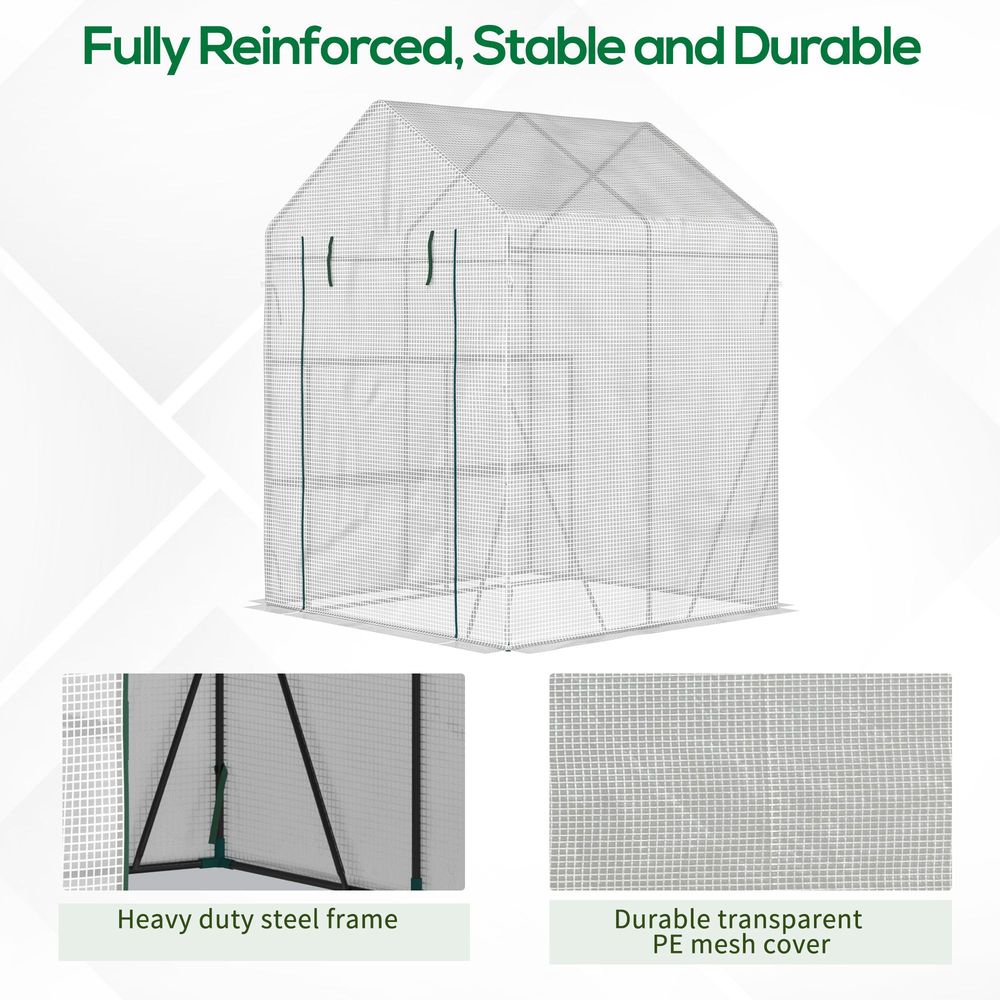 Greenhouse for Outdoor, Gardening 2 Tier Shelf, PE Cover, 143x143x195cm, Green - SGP Garden Ltd