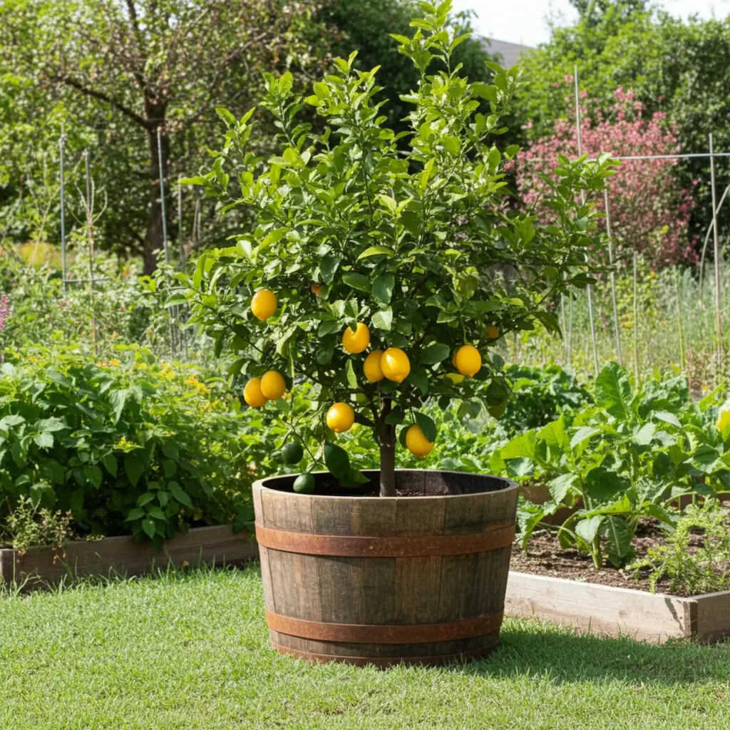 Half Whisky Barrel Planter Oak Wooden Tree Pot Olive Fruit Garden Rustic Style - SGP Garden Ltd
