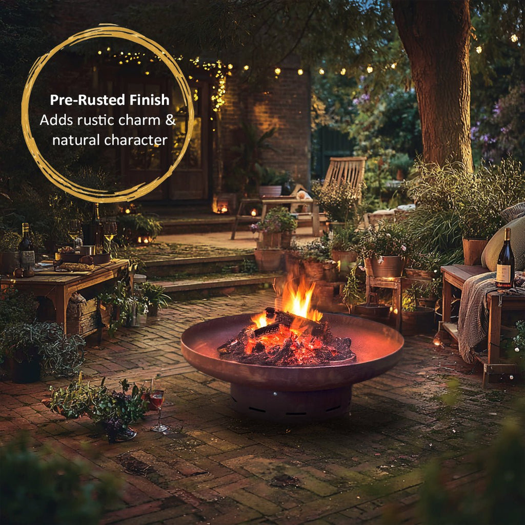 Heavy-Duty Pre-Rusted Metal Corten Steel Round Firepit - SGP Garden Ltd