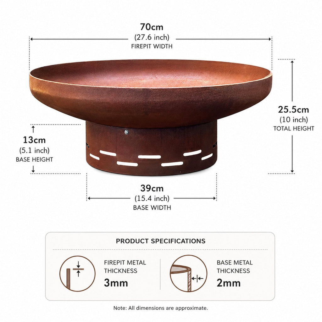 Heavy-Duty Pre-Rusted Metal Corten Steel Round Firepit - SGP Garden Ltd