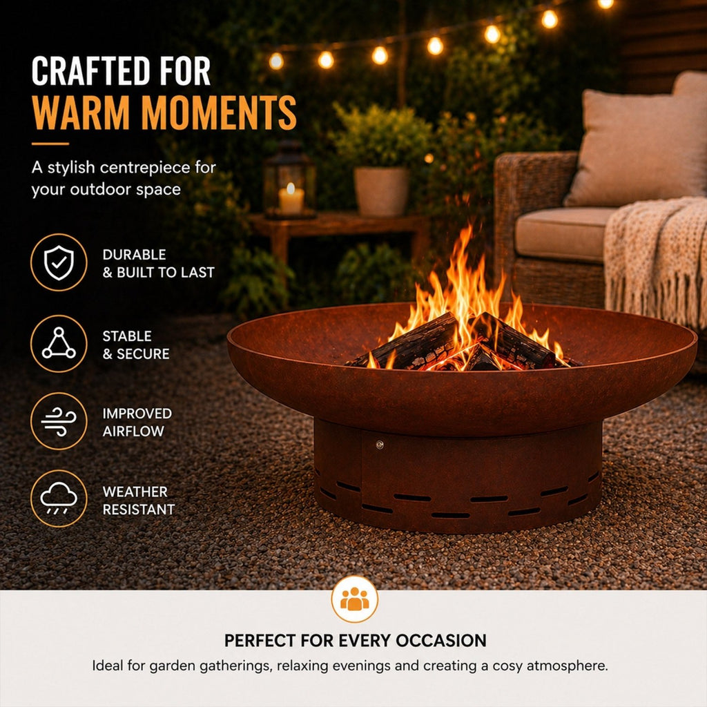 Heavy-Duty Pre-Rusted Metal Corten Steel Round Firepit - SGP Garden Ltd