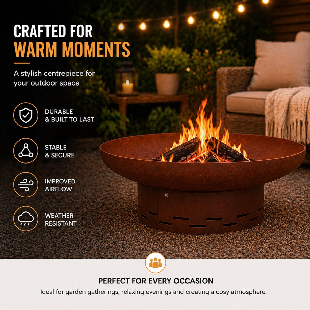 Heavy-Duty Pre-Rusted Metal Corten Steel Round Firepit - SGP Garden Ltd