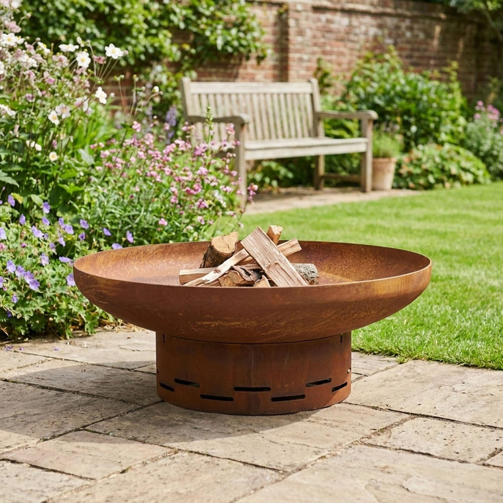 Heavy-Duty Pre-Rusted Metal Corten Steel Round Firepit - SGP Garden Ltd
