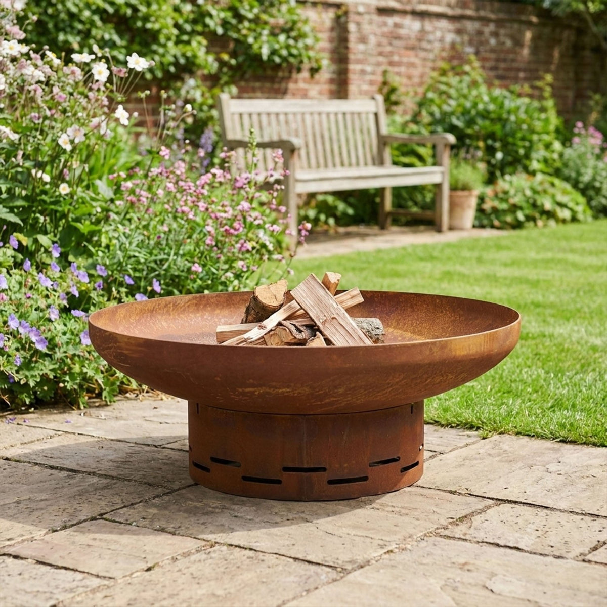 Heavy-Duty Pre-Rusted Metal Corten Steel Round Firepit - SGP Garden Ltd