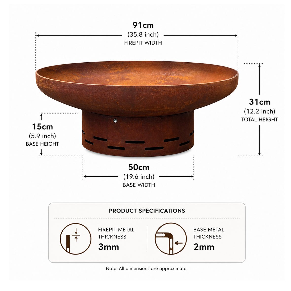 Heavy-Duty Pre-Rusted Metal Corten Steel Round Firepit - SGP Garden Ltd