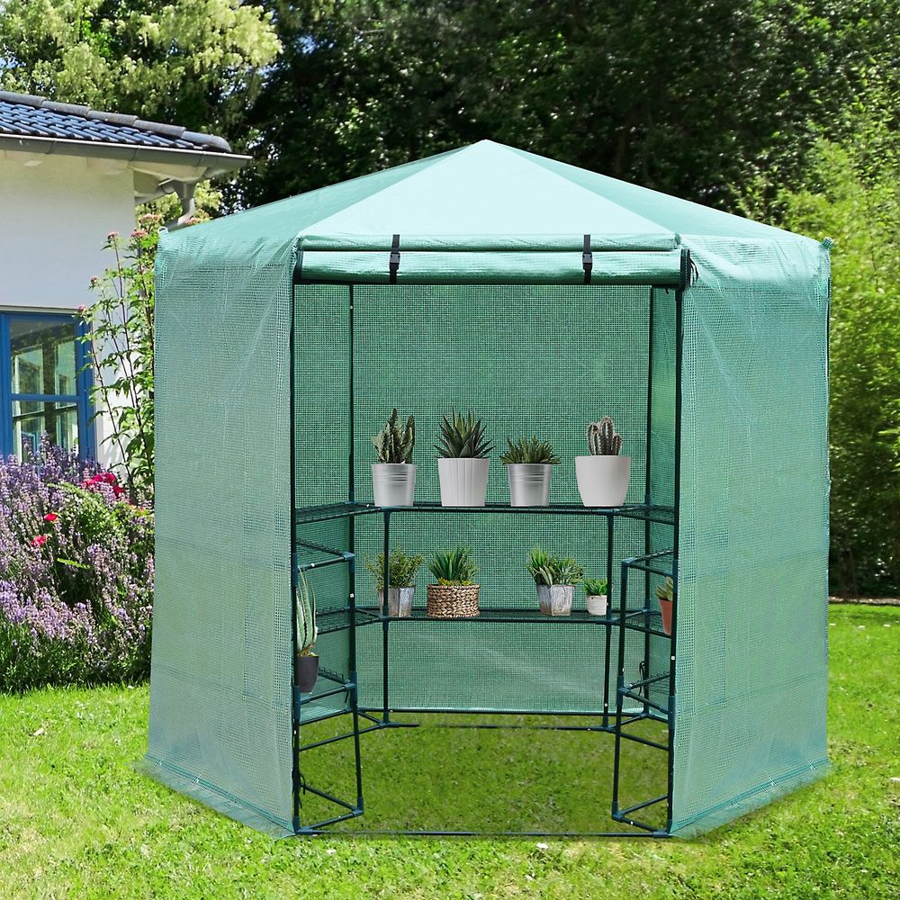 Hexagon Walk-in 3-Tier Portable Greenhouse, ?194x225H cm - SGP Garden Ltd