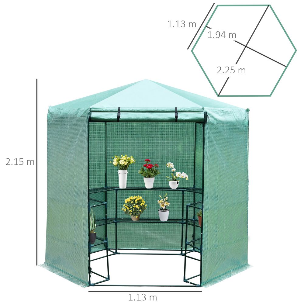 Hexagon Walk-in 3-Tier Portable Greenhouse, ?194x225H cm - SGP Garden Ltd