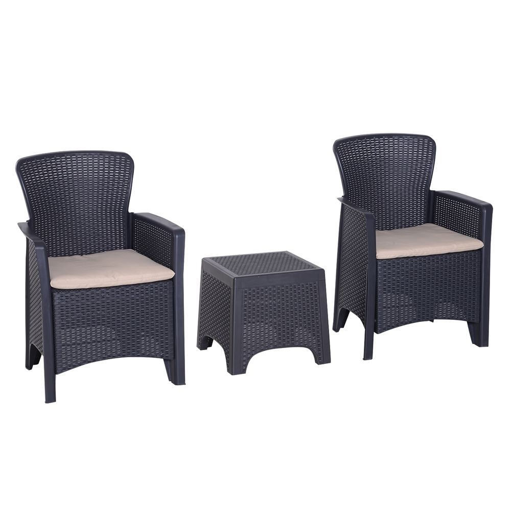 High Load Patio Coffee Set | 3-PCS Rattan Chair, Table & Cushion | Garden Gathering Furniture - SGP Garden Ltd