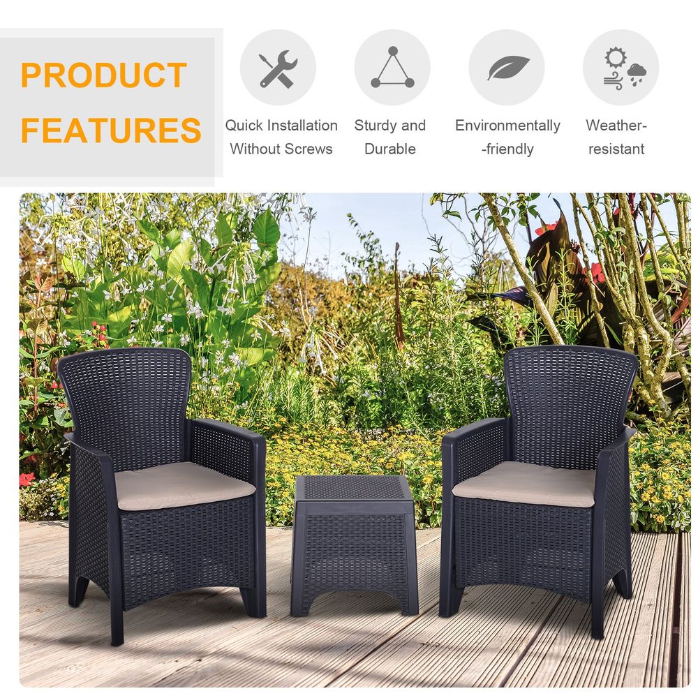 High Load Patio Coffee Set | 3-PCS Rattan Chair, Table & Cushion | Garden Gathering Furniture - SGP Garden Ltd