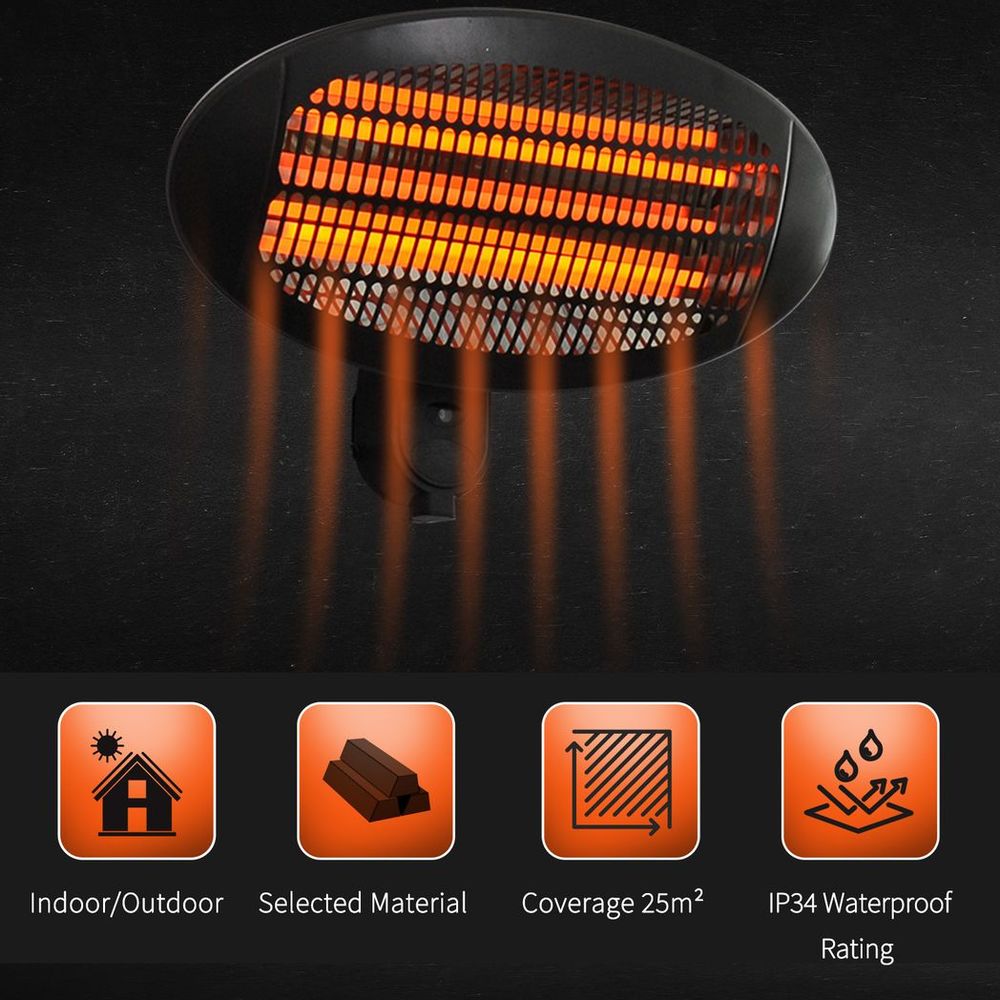 High-Quality 2kW Electric Patio Heater | Wall Mount | 3 Power Settings | Aluminium Frame |- SGP Garden Ltd