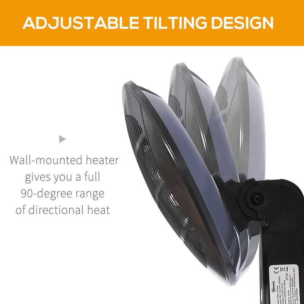 High-Quality 2kW Electric Patio Heater | Wall Mount | 3 Power Settings | Aluminium Frame |- SGP Garden Ltd