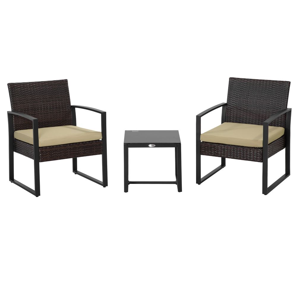 High-quality 3Pc Rattan Bistro Set - Patio Sofa Coffee Table & Chairs - Weather-resistant - SGP Garden Ltd