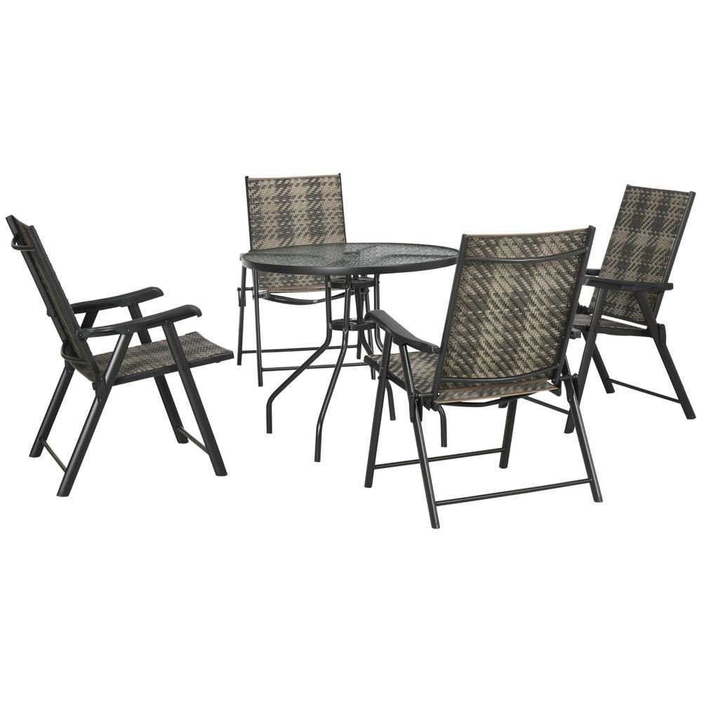 High-Quality 5PC Rattan Dining Set - Table, Chairs & Umbrella Hole - Outdoor Patio Furniture - SGP Garden Ltd