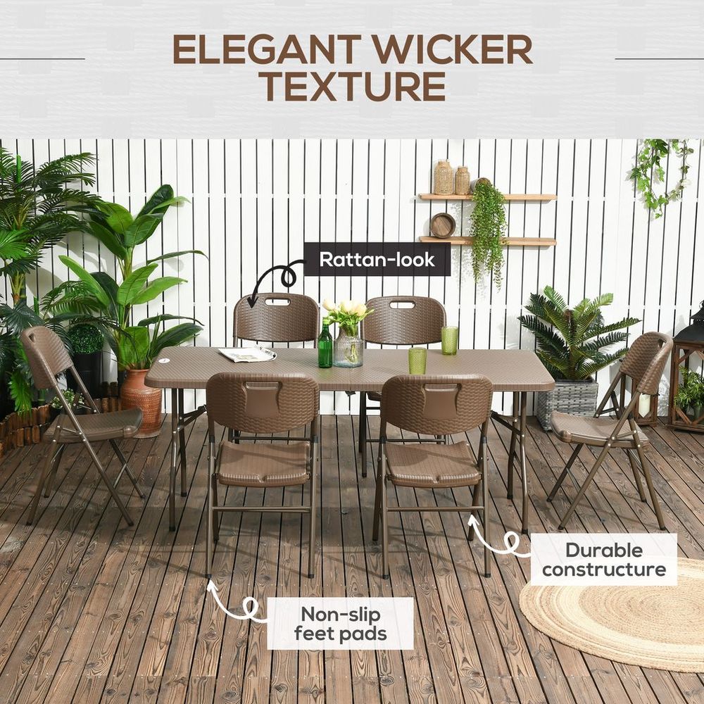 High-quality 7 PC HDPE Molding Resin Rattan Dining Set- Foldable Table & Chairs - SGP Garden Ltd