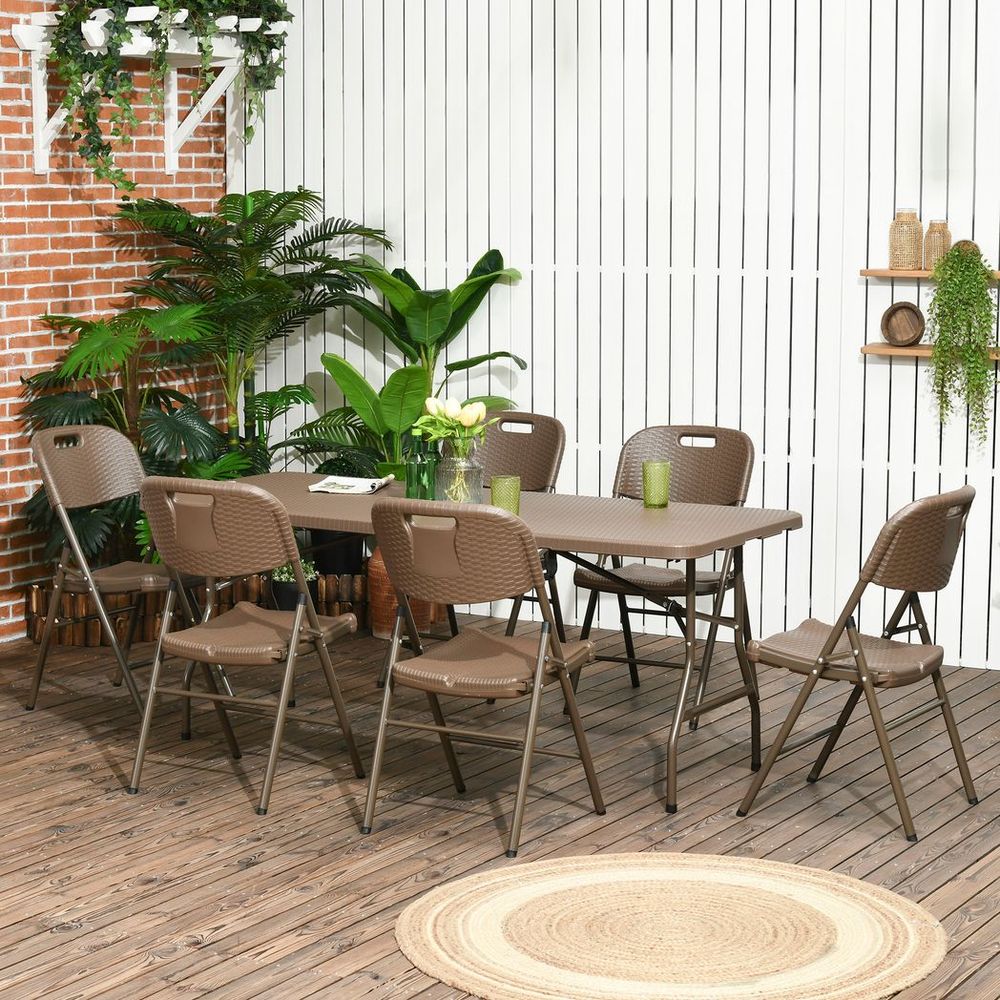 High-quality 7 PC HDPE Molding Resin Rattan Dining Set- Foldable Table & Chairs - SGP Garden Ltd