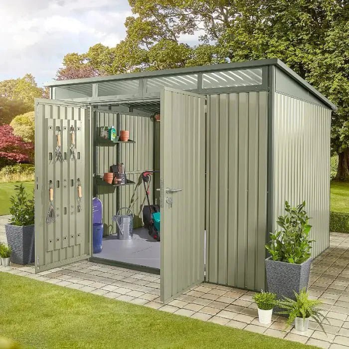 Hixon Shed 10FT x 8FT W 3m x D 2.44m x H 2.13m Green - SGP Garden Ltd