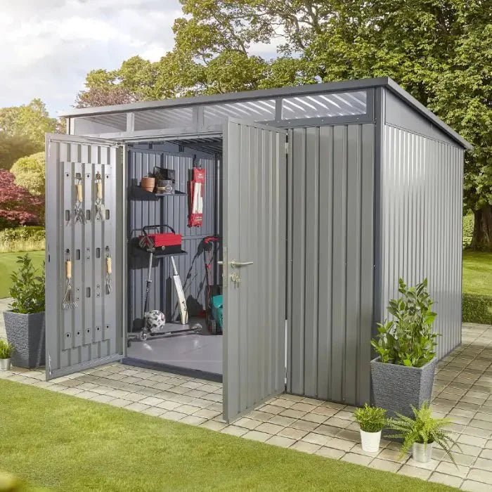 Hixon Shed 10FT x 8FT W 3m x D 2.44m x H 2.13m Grey - SGP Garden Ltd