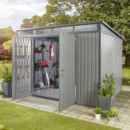 Hixon Shed 10FT x 8FT W 3m x D 2.44m x H 2.13m Grey - SGP Garden Ltd