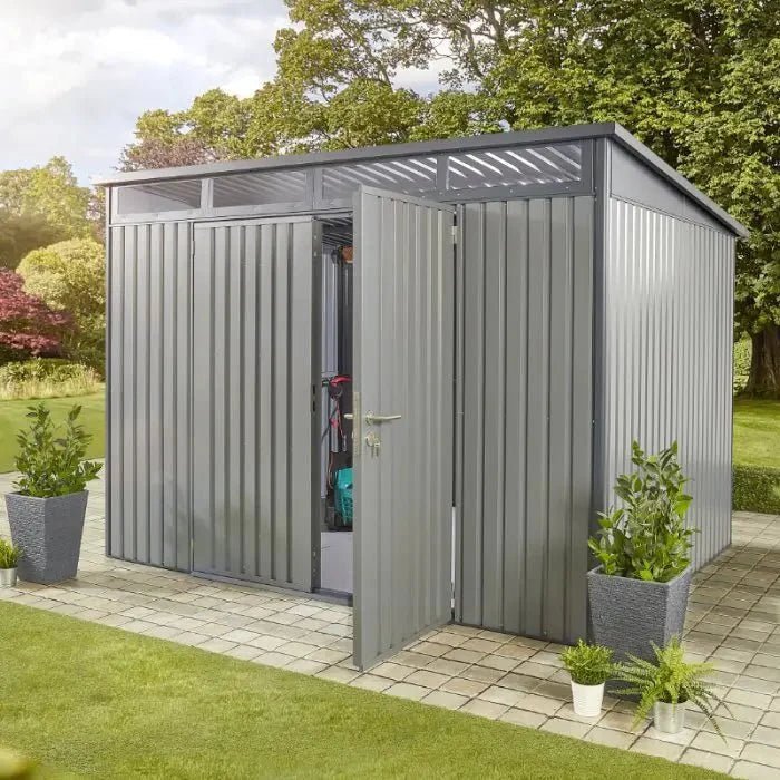 Hixon Shed 10FT x 8FT W 3m x D 2.44m x H 2.13m Grey - SGP Garden Ltd