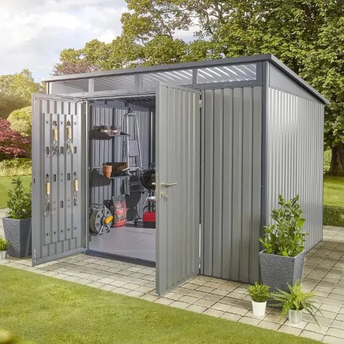 Hixon Shed 10FT x 8FT W 3m x D 2.44m x H 2.13m Grey - SGP Garden Ltd