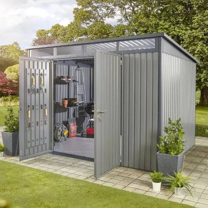 Hixon Shed 10FT x 8FT W 3m x D 2.44m x H 2.13m Grey - SGP Garden Ltd