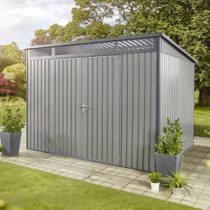 Hixon Shed 10FT x 8FT W 3m x D 2.44m x H 2.13m Grey - SGP Garden Ltd