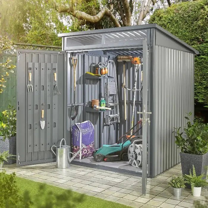 Hixon Shed 6FT x 6FT W 1.8m x D 1.84m x H 2.13m Grey - SGP Garden Ltd