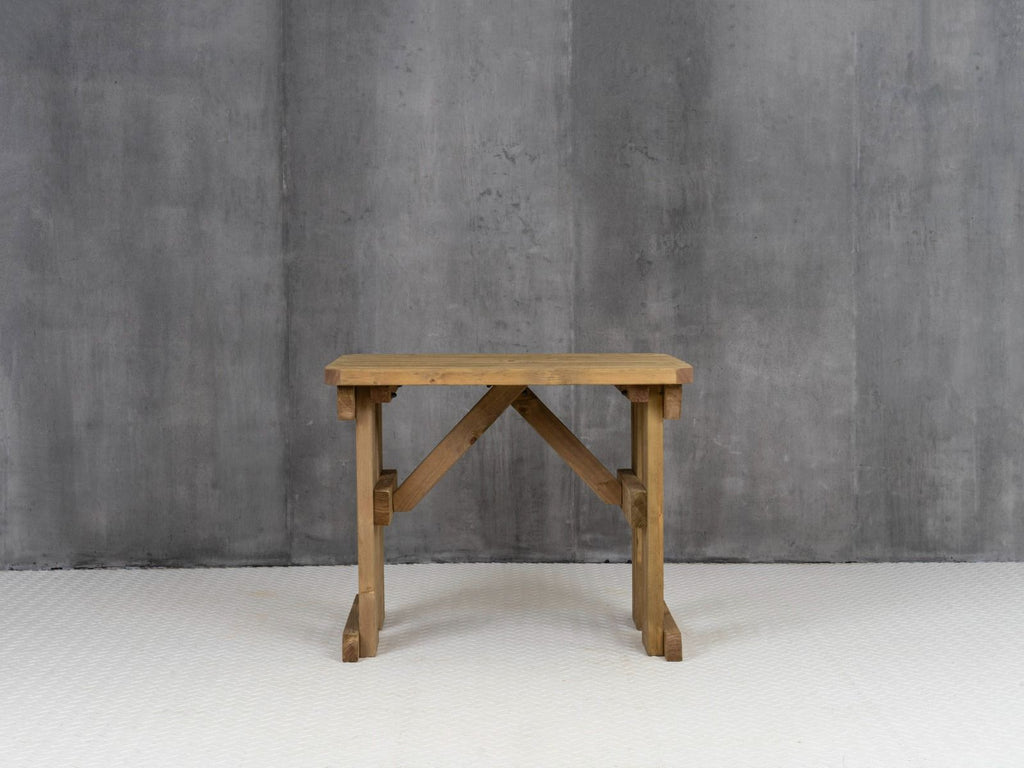 Hollies Rounded Wooden Garden Table, Outdoor Picnic Dining Desk - Rustic Finish - SGP Garden Ltd