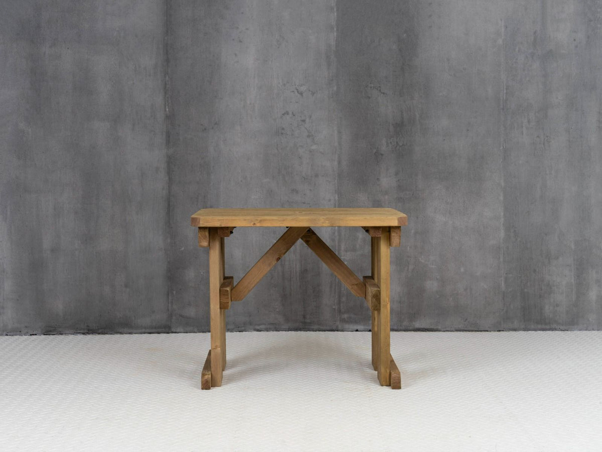Hollies Rounded Wooden Garden Table, Outdoor Picnic Dining Desk - Rustic Finish - SGP Garden Ltd