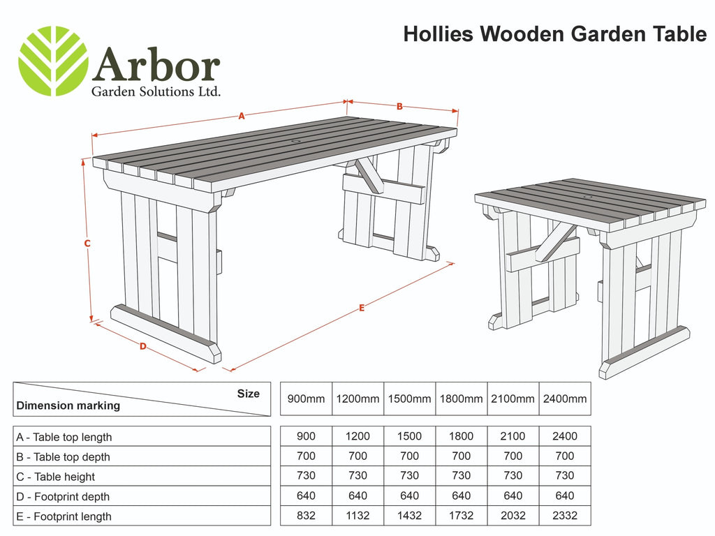 Hollies Rounded Wooden Garden Table, Outdoor Picnic Dining Desk - Rustic Finish - SGP Garden Ltd
