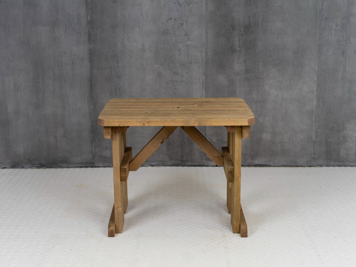 Hollies Rounded Wooden Garden Table, Outdoor Picnic Dining Desk - Rustic Finish - SGP Garden Ltd