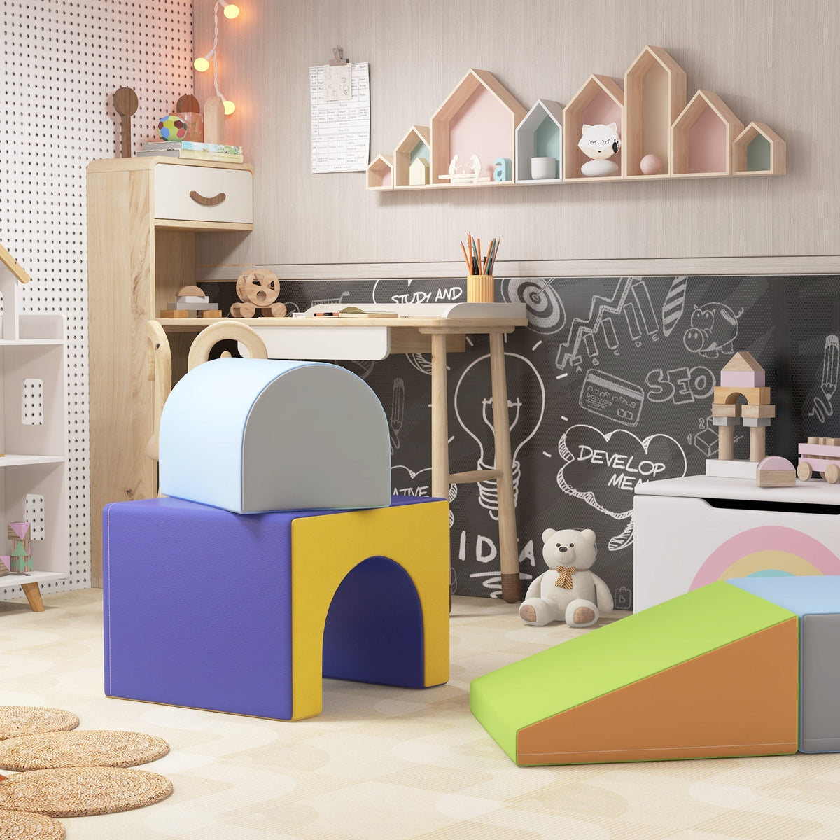 HOMCOM 4-Piece Soft Play Set for Toddlers, Multicoloured - SGP Garden Ltd