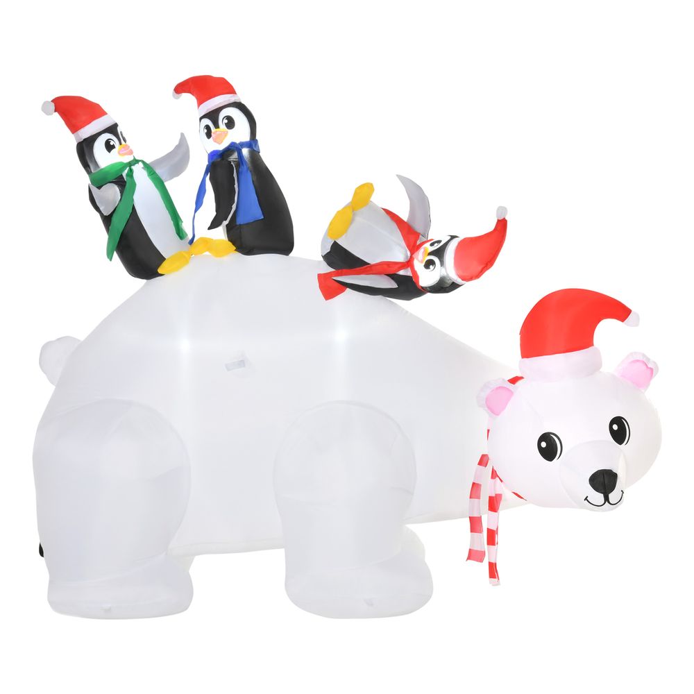 5ft Outdoor Christmas Inflatable with LED Light, Lighted Blow-up Polar Bear with Three Penguins, Giant Yard Party Decoration
