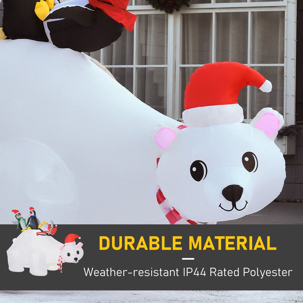 5ft Outdoor Christmas Inflatable with LED Light, Lighted Blow-up Polar Bear with Three Penguins, Giant Yard Party Decoration