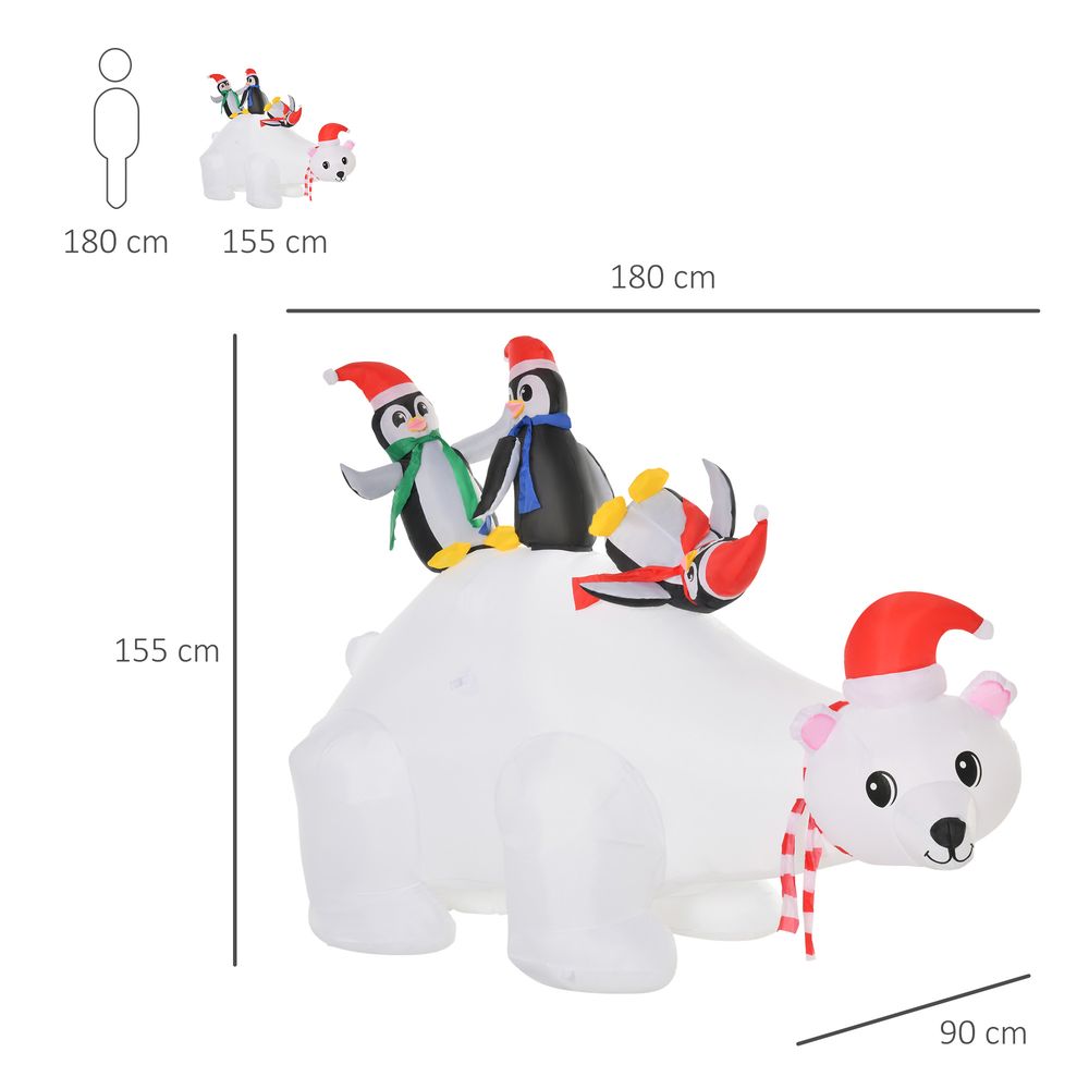 5ft Outdoor Christmas Inflatable with LED Light, Lighted Blow-up Polar Bear with Three Penguins, Giant Yard Party Decoration