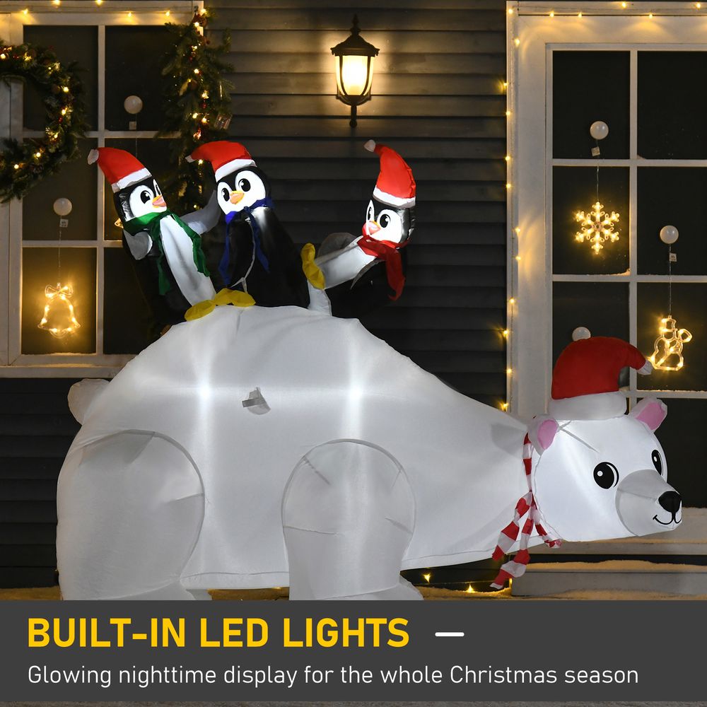 5ft Outdoor Christmas Inflatable with LED Light, Lighted Blow-up Polar Bear with Three Penguins, Giant Yard Party Decoration