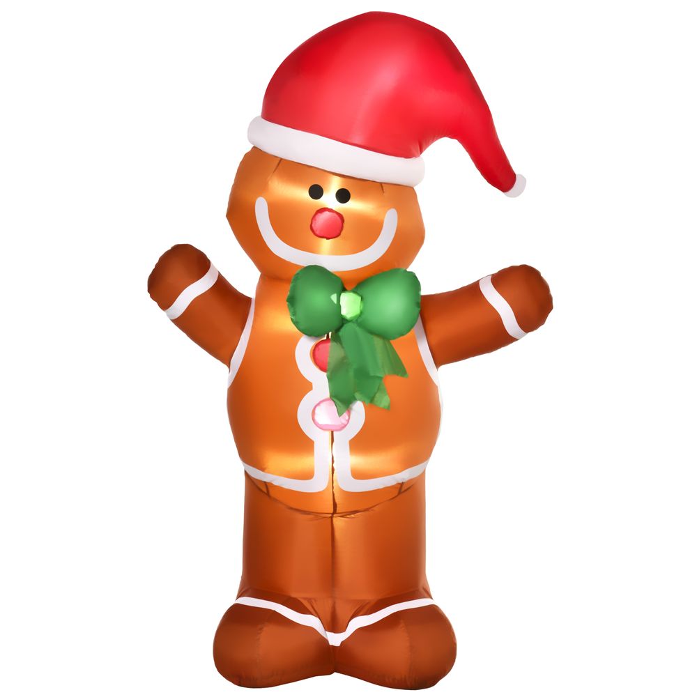 HOMCOM 6ft Christmas Inflatable Gingerbread Man & Santa Hat w/ LED Lights - SGP Garden Ltd
