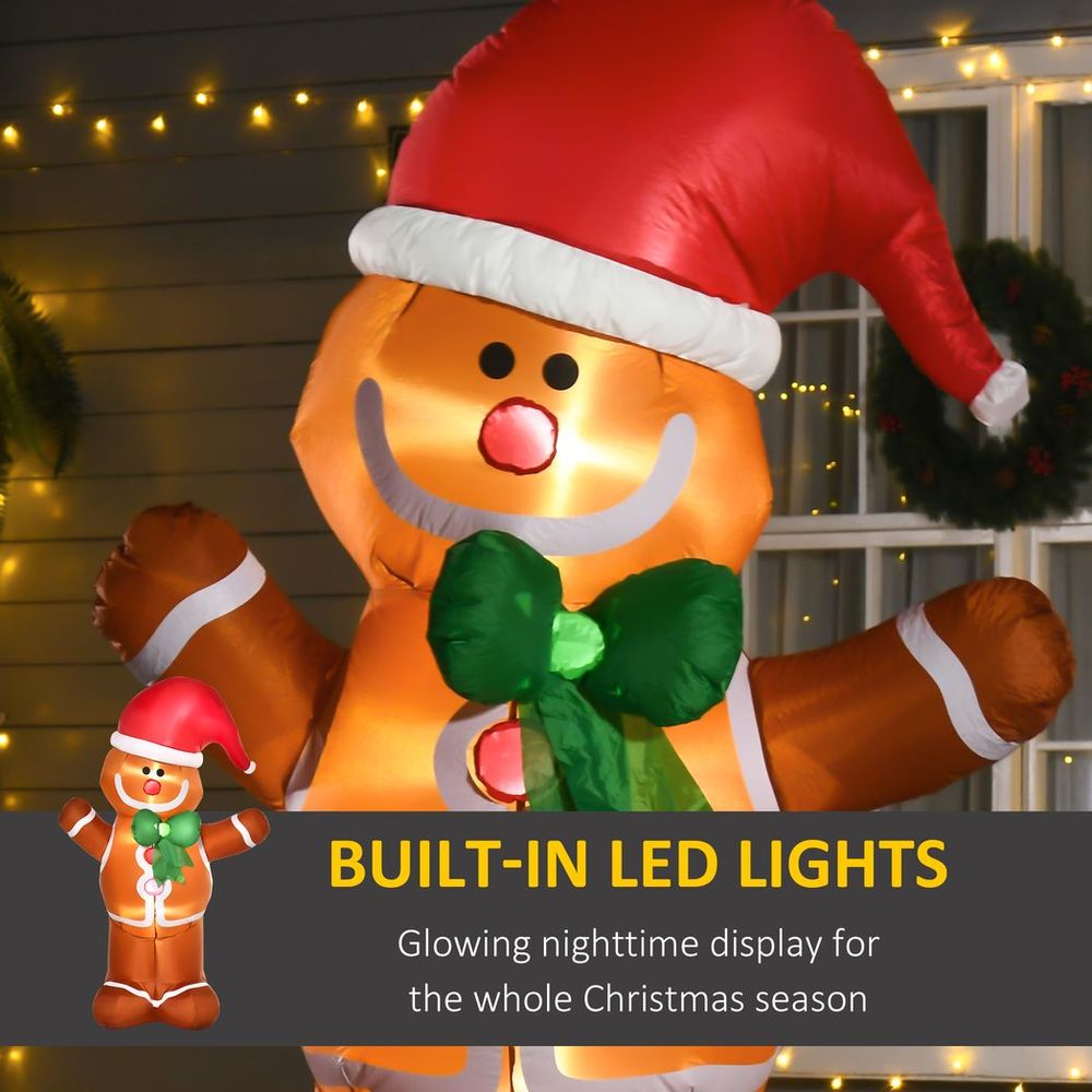 HOMCOM 6ft Christmas Inflatable Gingerbread Man & Santa Hat w/ LED Lights - SGP Garden Ltd