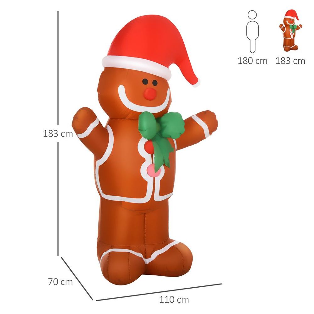 HOMCOM 6ft Christmas Inflatable Gingerbread Man & Santa Hat w/ LED Lights - SGP Garden Ltd