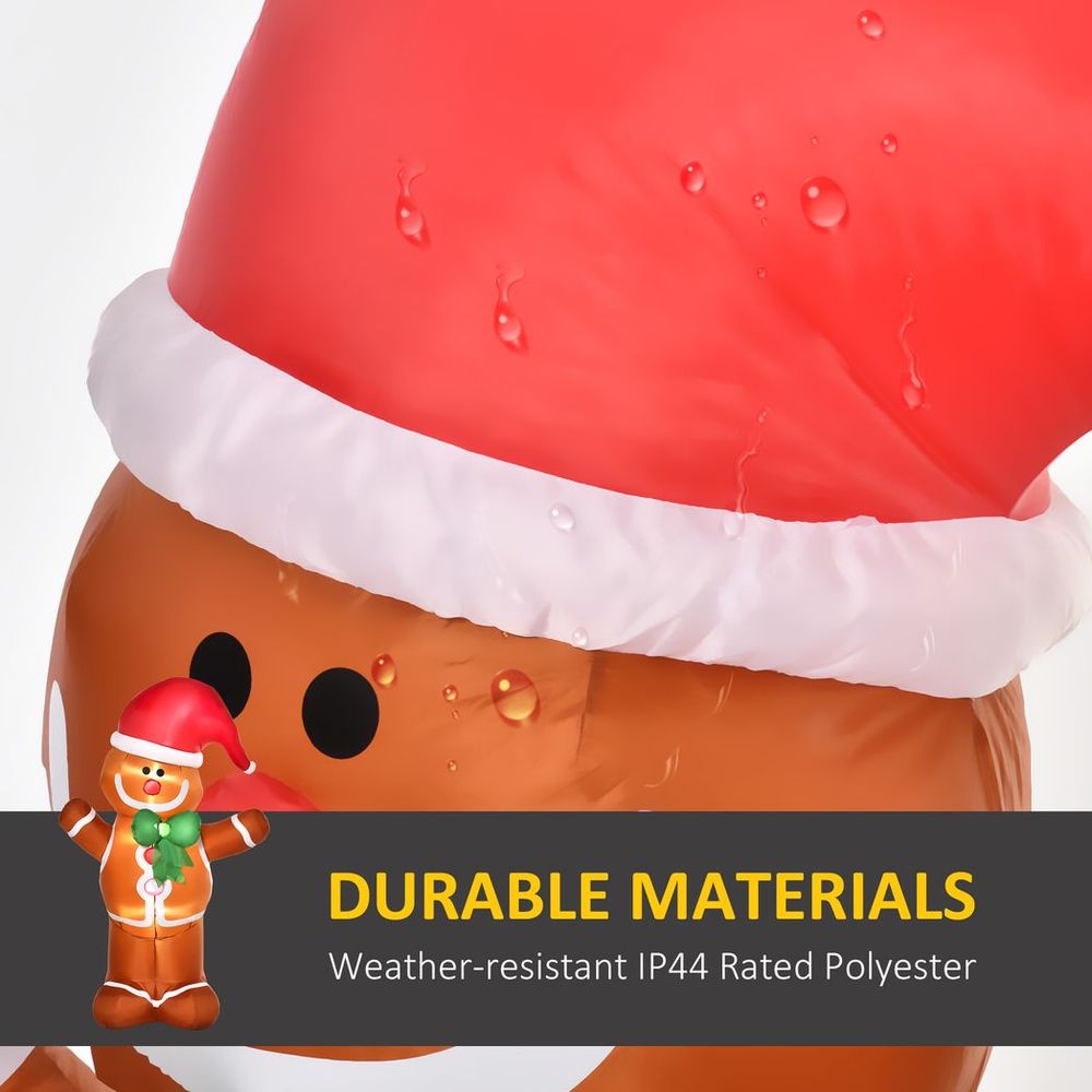 HOMCOM 6ft Christmas Inflatable Gingerbread Man & Santa Hat w/ LED Lights - SGP Garden Ltd