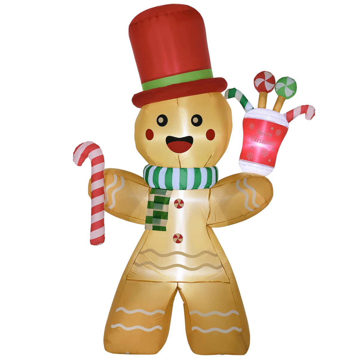 HOMCOM 7.5FT Christmas Inflatables Gingerbread Man with Candy Cane LED Lights - SGP Garden Ltd