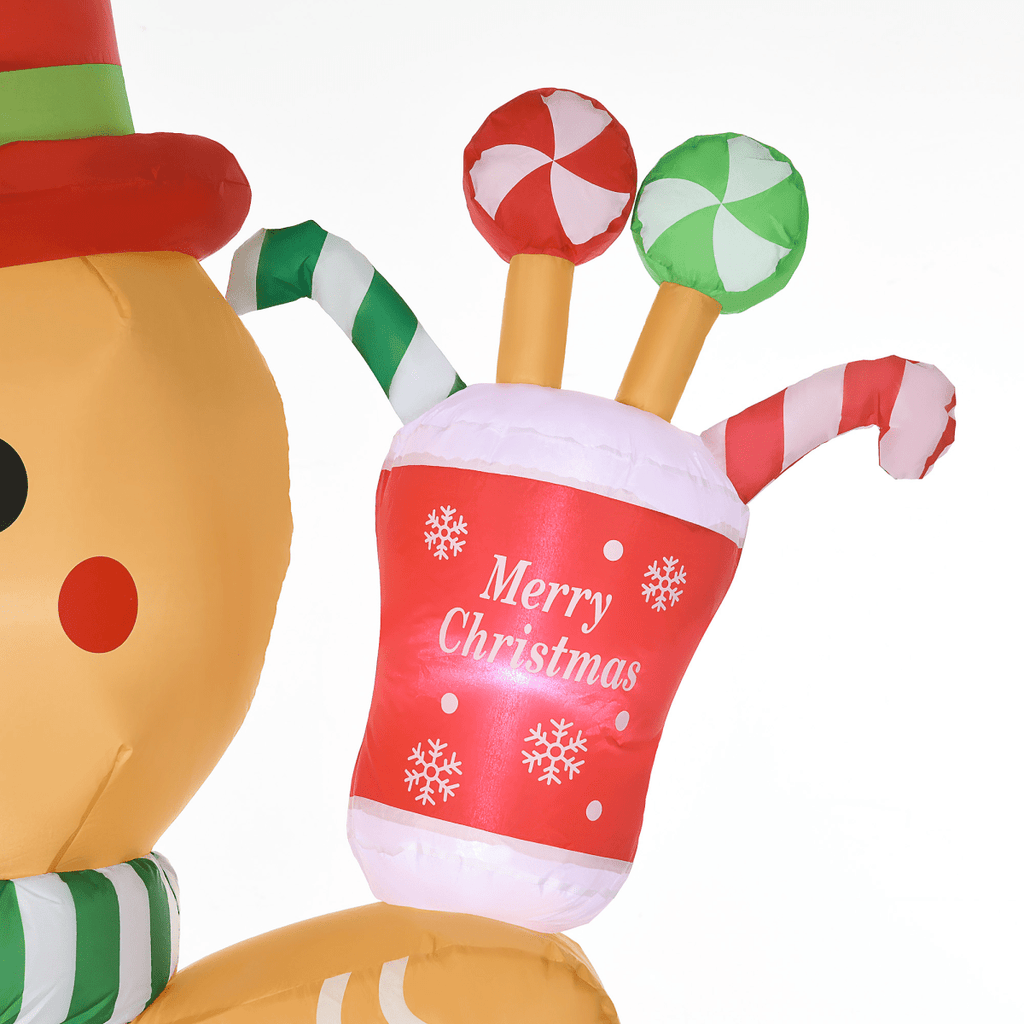 HOMCOM 7.5FT Christmas Inflatables Gingerbread Man with Candy Cane LED Lights - SGP Garden Ltd