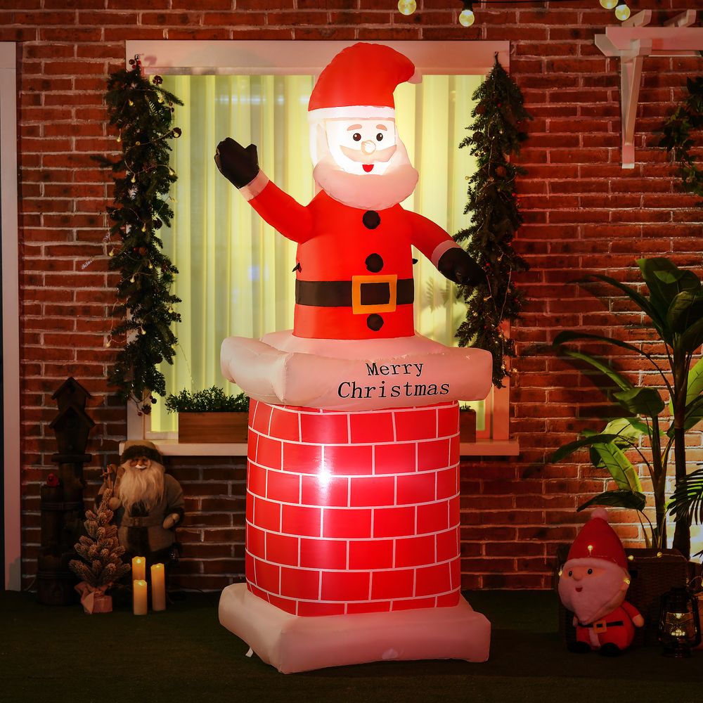 HOMCOM 7ft Christmas Inflatable Santa Claus from Chimney with LED Lights - SGP Garden Ltd