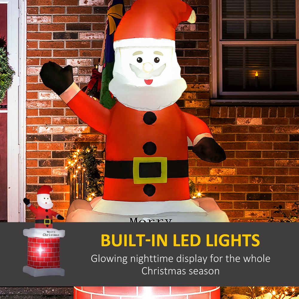 HOMCOM 7ft Christmas Inflatable Santa Claus from Chimney with LED Lights - SGP Garden Ltd