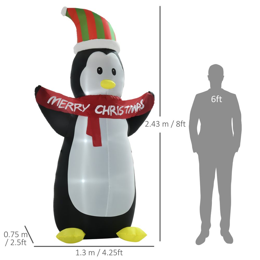 HOMCOM 8ft Inflatable Penguin & Christmas Banner Decoration w/Inner LED Lights Indoor Outdoor Weather-Resistant Shell Fun Cute - SGP Garden Ltd