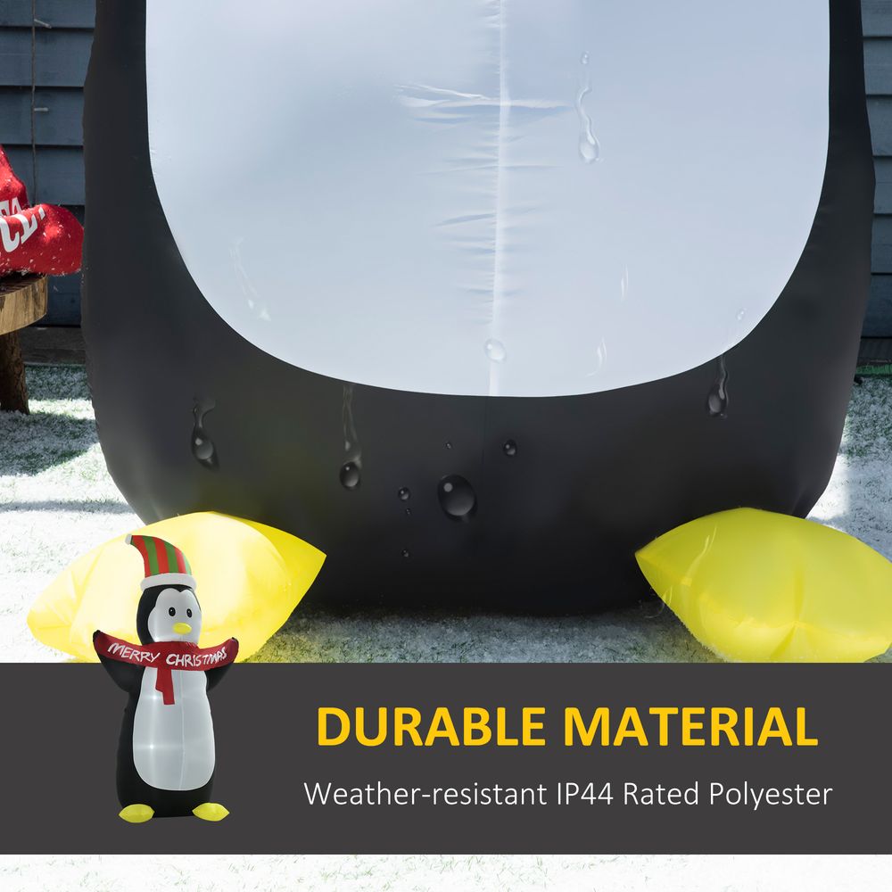 HOMCOM 8ft Inflatable Penguin & Christmas Banner Decoration w/Inner LED Lights Indoor Outdoor Weather-Resistant Shell Fun Cute - SGP Garden Ltd