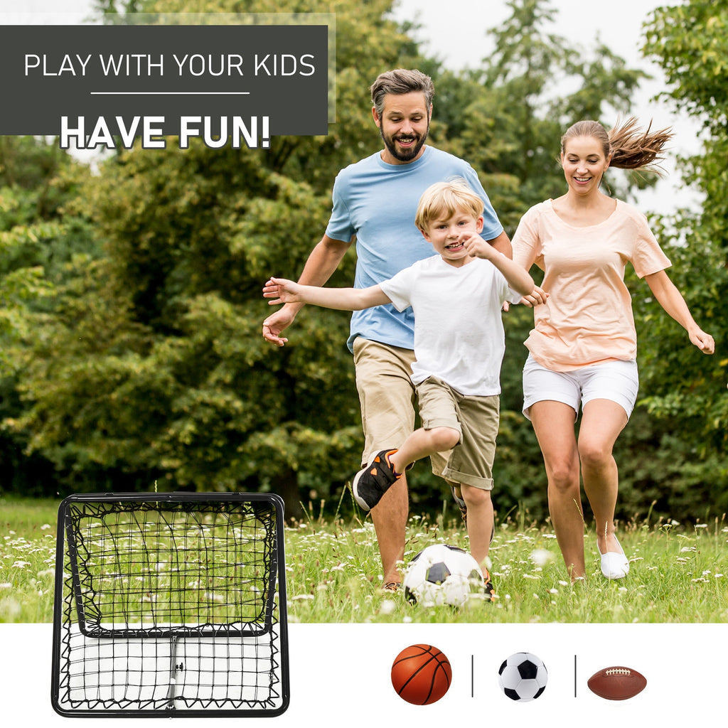 HOMCOM Angle Adjustable Double Sided Rebounder Net Training Aid Target Soccer Goal Kickback For Football, Baseball, Basketball - 75L x 75W cm - SGP Garden Ltd